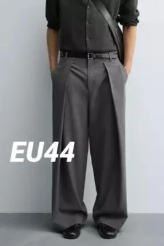 ZARA リラックスフィットプリーツパンツ 44 新品 ワイド グレー