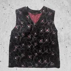 80s VINTAGE 刺繍 総柄ベスト ジレ 昭和レトロ グランパコアのサムネイル