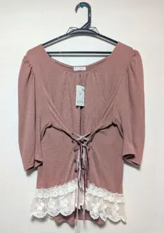 【新品】axes femme 編み上げ デザイントップス レース ピンクのサムネイル