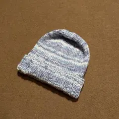 vintageミックスカラー ビーニー ニット帽 ブルー