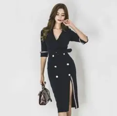 タイトワンピース トレンチ風 Ｖネック セクシー 通勤OL オフィス 膝丈