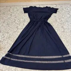 イング　半袖ロングワンピース　ネイビー　M