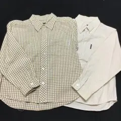 コムサイズム／長袖チェックシャツ／ベージュ系2点セット