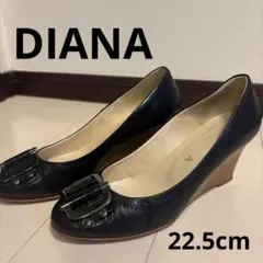DIANA 黒 レザー ウェッジヒール パンプス バックル付き　22.5cm