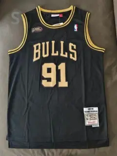 NBAブルズ91番ロッドマン決勝版の黒いユニフォーム S