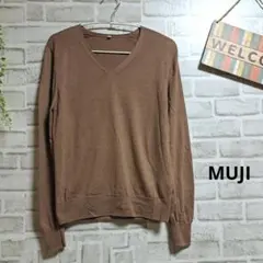 無印良品 セーター ウールニット 無地 シルク混 美品 暖かい 上品 vネック