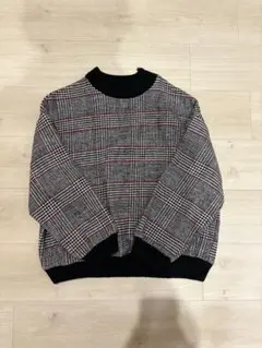 SpRay黒赤チェック柄 長袖セーター
