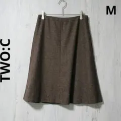 TWO:C スカート 膝丈 ウールブレンド 日本製 ブラウン オフィスカジュアル