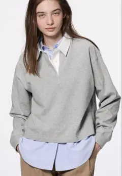 美品‼️ジーユー　ラガーシャツ(長袖)Q　グレー　Mサイズ