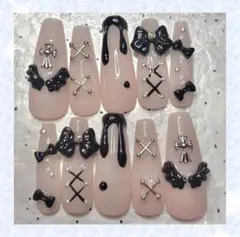 量産型　地雷系　ネイルチップ／ロング⑧／バレリーナ型（標準サイズ）