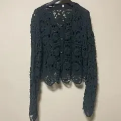 coca かぎ編みカーディガン ショート丈 ブラック 黒