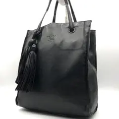 【極希少】PRADA ミニトートバッグ レザー タッセル ロゴ型押し ブラック