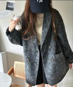 チャコール ダブルブレスト チェスターコート