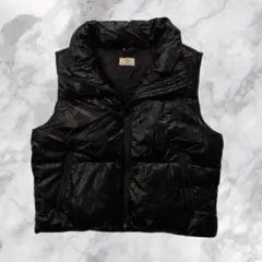 ダウンベスト 防寒 黒 ドローコード ポケット付き カジュアル アウトドア