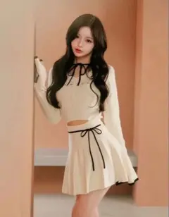 Darich ウエストオープンリボンデザインニットワンピース