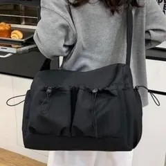 大容量 ニュースペーパーバッグ B 黒 メッセンジャーバッグ ナイロン 肩掛け鞄