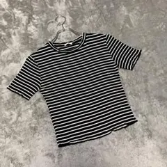 【ジーユー】（M）ニット カジュアル ボーダー クルーネック 柔らか素材 半袖