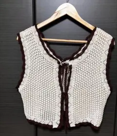 エヘカソポ＊クロシェ編み2wayリボンベスト(キナリ×ブラウン)