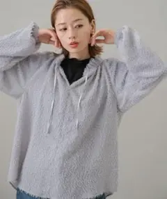 極美品✨　ライトグレー❤️　サニーレーベル　フリンジジャガードレイヤーブラウス