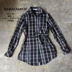 【美品】ナラカミーチェ チェック チュニック シャツ ブラウス 1 M 黒