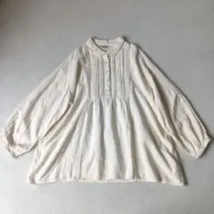 サマンサモスモス ドビー丸襟チュニック コットンリネンピンタック ブラウス F