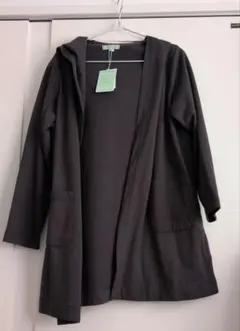 フード付きダークグレーロングカーディガン Mサイズ