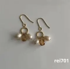 No.650 シンプル　チェコビーズ×淡水パール　ピアス　イヤリング