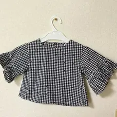 【グリーンレーベルリラクシング】ギンガムチェック フリル袖 トップス95cmのサムネイル
