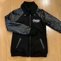 Tewild 中綿ジャケット M 黒 合皮袖 刺繍ロゴ ブルゾン 冬