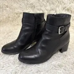 ✨モードカオリ レザー ショートブーツ 本革 ブラック　サイドジップ　23
