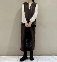 Green Parks デニム フリンジ ベスト タイト スカート セットアップ