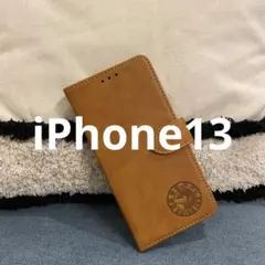 iPhone13 手帳型スマホケース　レザー　キャメル　柴犬　犬　シンプル