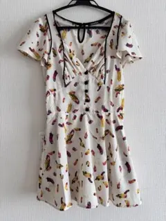 スパイラルガール　ミニワンピース　羽柄　オールインワン　半袖　インナーパンツ　M