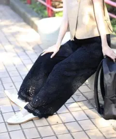 FREAK'S STORE 鍵編みパンツ 黒