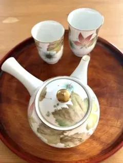 乃りたけ　金装飾　松と紅葉　急須と湯呑み2個の3点セット