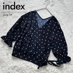 【美品】index カシュクールブラウス ドット柄 ブラック M 七分袖