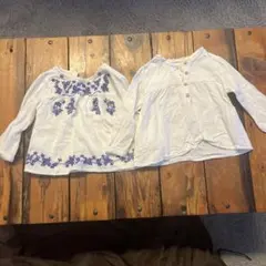 【2枚セット】ホワイト刺繍入り長袖シャツ