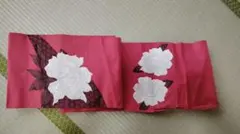 ピンク　白 花柄刺繍 付け帯 長め