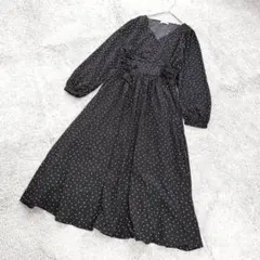 C228【コルザ ハニーズ】ワンピース/モノトーン/ドット/フレア/M