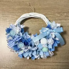 かわいい布のリース　リースバスケット　ブルー　22センチのサムネイル