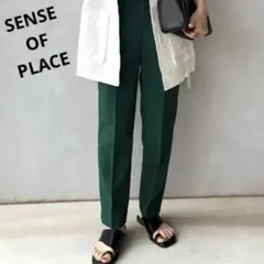 新品　SENSE OF PLACE ハイウエストテーパードパンツ　グリーン　M