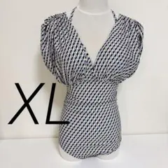 XL リゾート映え 幾何学柄 カシュクール ワンピース水着 大人可愛い