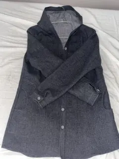 フード付き グレー アウター ミドル丈コート チェック 古着 レトロ 春