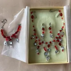 赤とクリスタルのブライダルアクセサリー3点セット