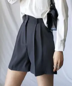 me+em select太ベルトハイウエストカラータックスラックスショートパンツ