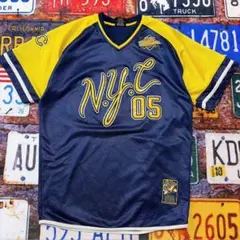 1*6様 90s FUBU ゲームシャツ メッシュシャツ NY.C 05 L ヒのサムネイル