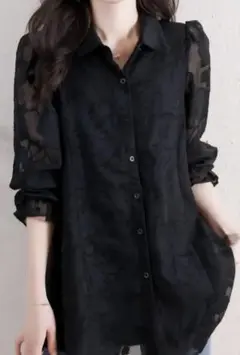 ブラックシースルーシャツ 長袖