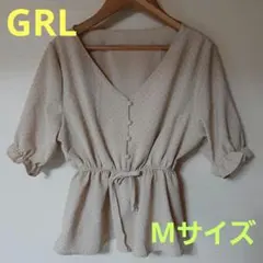 【美品】GRL ベージュ ドット柄 Mサイズ 半袖ブラウス　チュニック