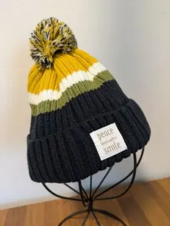 【美品】こども帽子 50〜52cm ニット帽 冬 ストライプ