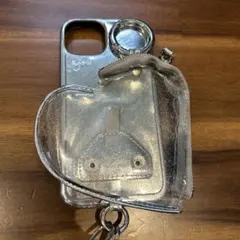 ajew スマホケース ショルダー ハート型ポーチ付き シルバー